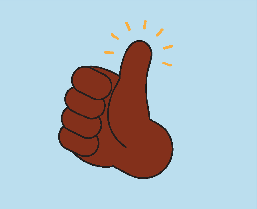 Cartoon of a hand giving thumbs up.