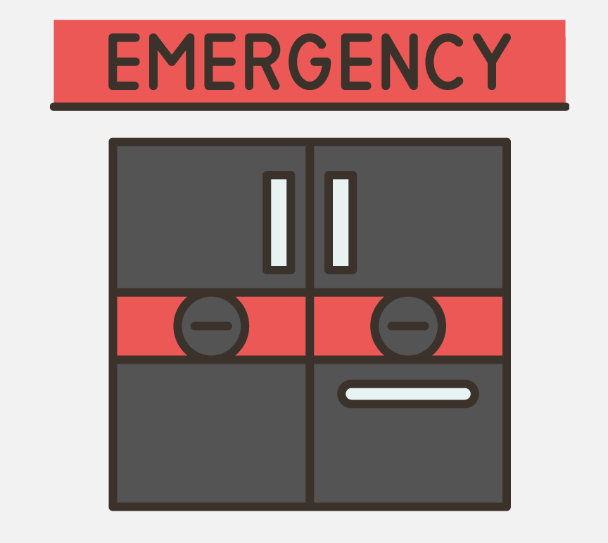 Graphic of doors leading to an Emergency Room.