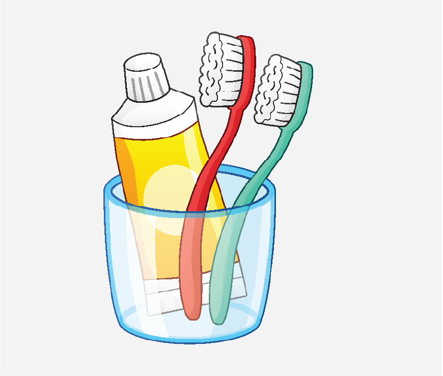 Graphic of a glass with toothpaste and toothbrushes in it.