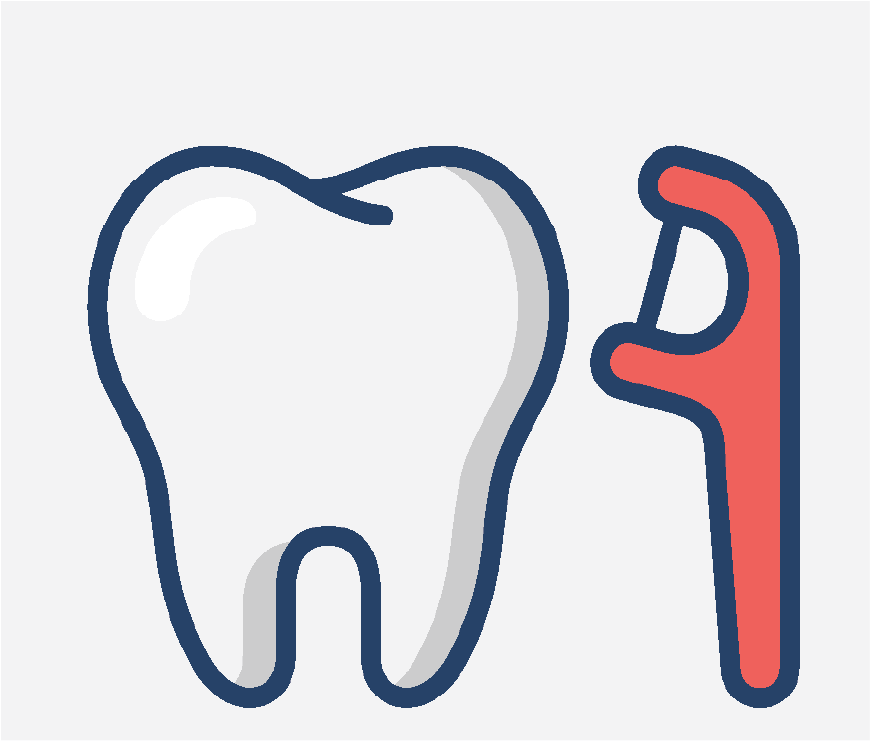 Graphic of a tooth and a floss pick to clean it with.