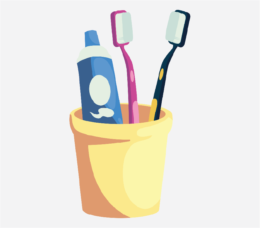 Graphic of a cup with toothpaste and toothbrushes in it.