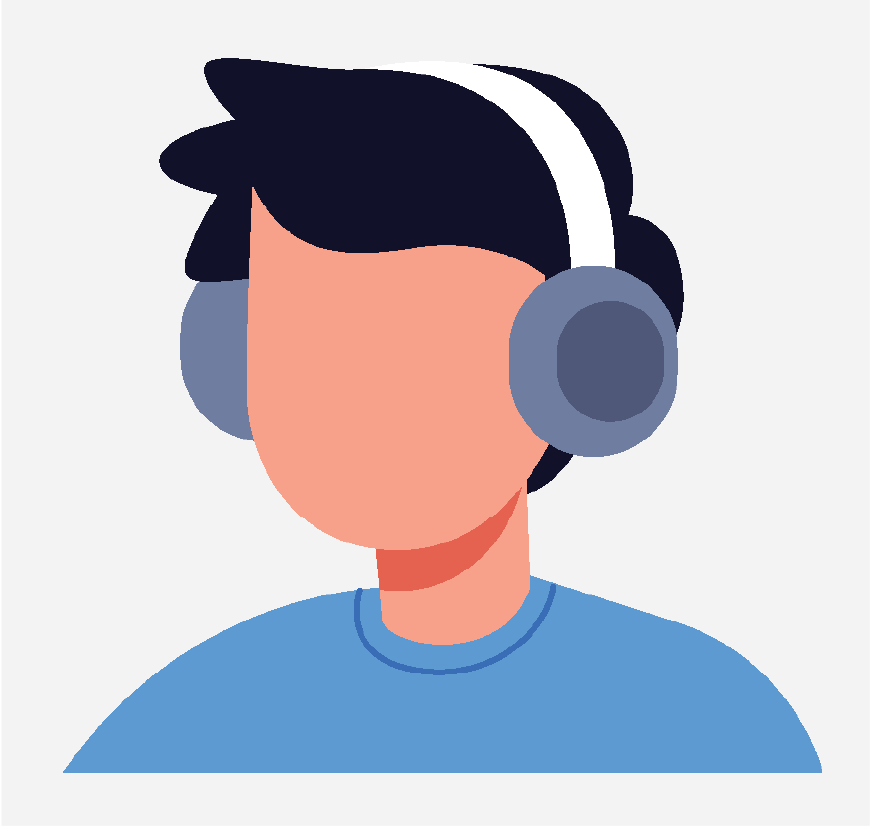 Graphic of a man with headphones.