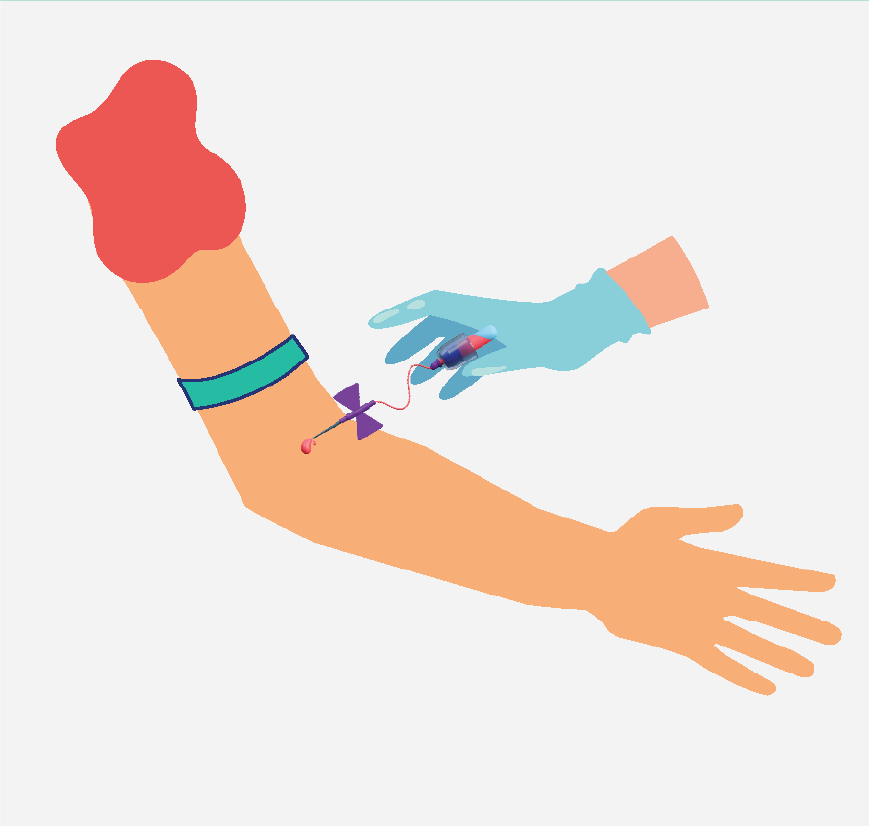 Graphic of a nurse placing a needle in the patient's arm.