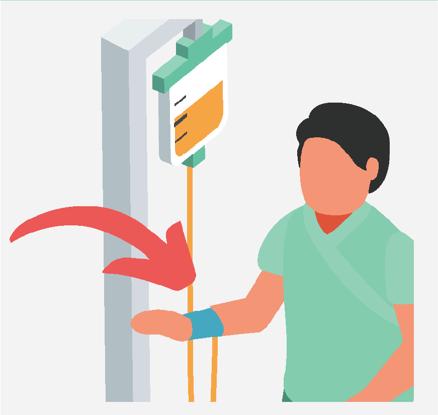 Graphic of a patient with tape on their arm to hold the IV in place.