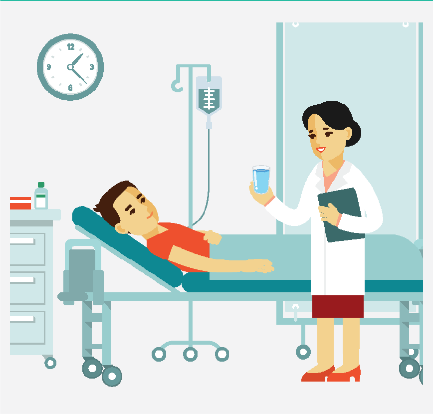 Graphic of a nurse handing a cup of water to a patient in the recovery room.