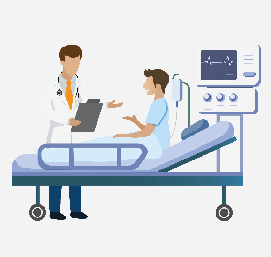 Graphic of a doctor checking on the patent who is recovering.