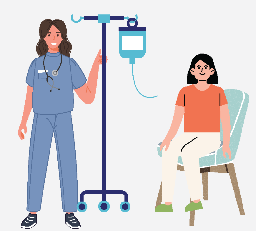 Graphic of a nurse removing the IV and letting the patient go home.