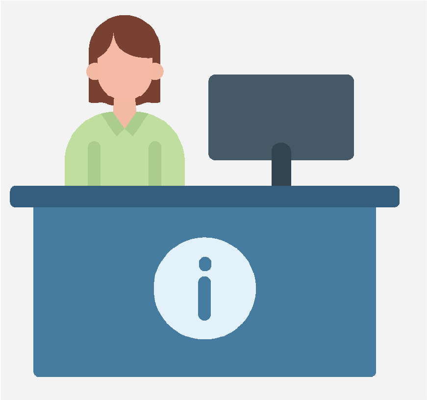 Graphic of a woman sitting at a reception desk at a doctor's office.