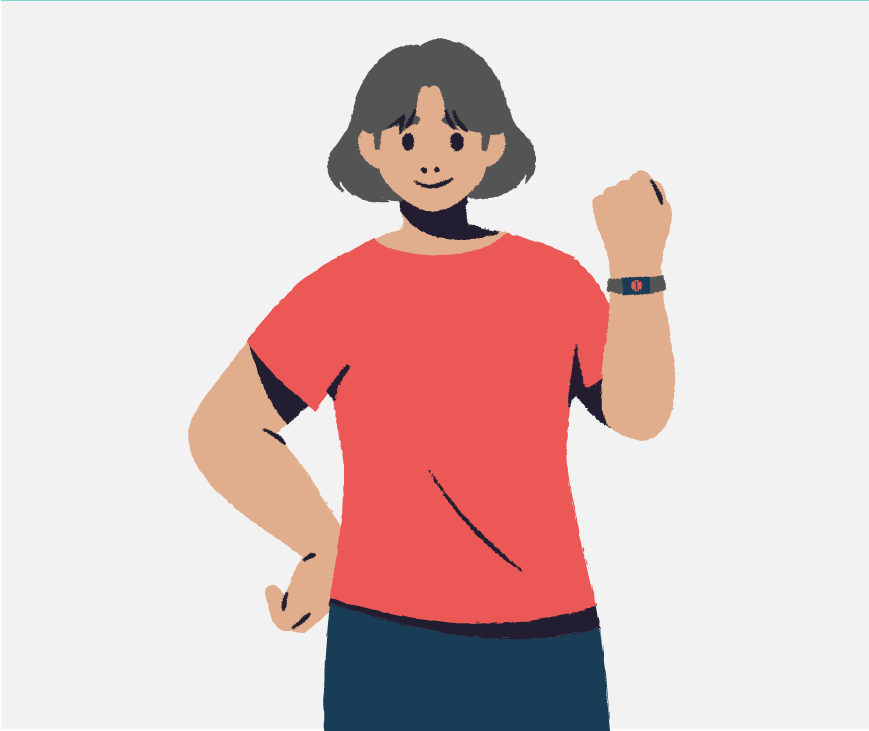 Graphic of a woman wearing a medical alert bracelet on her wrist.