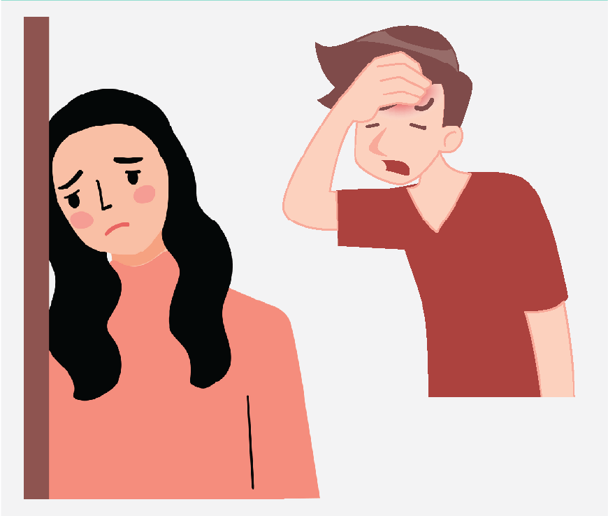 Graphic of a man and a woman, they look sick.