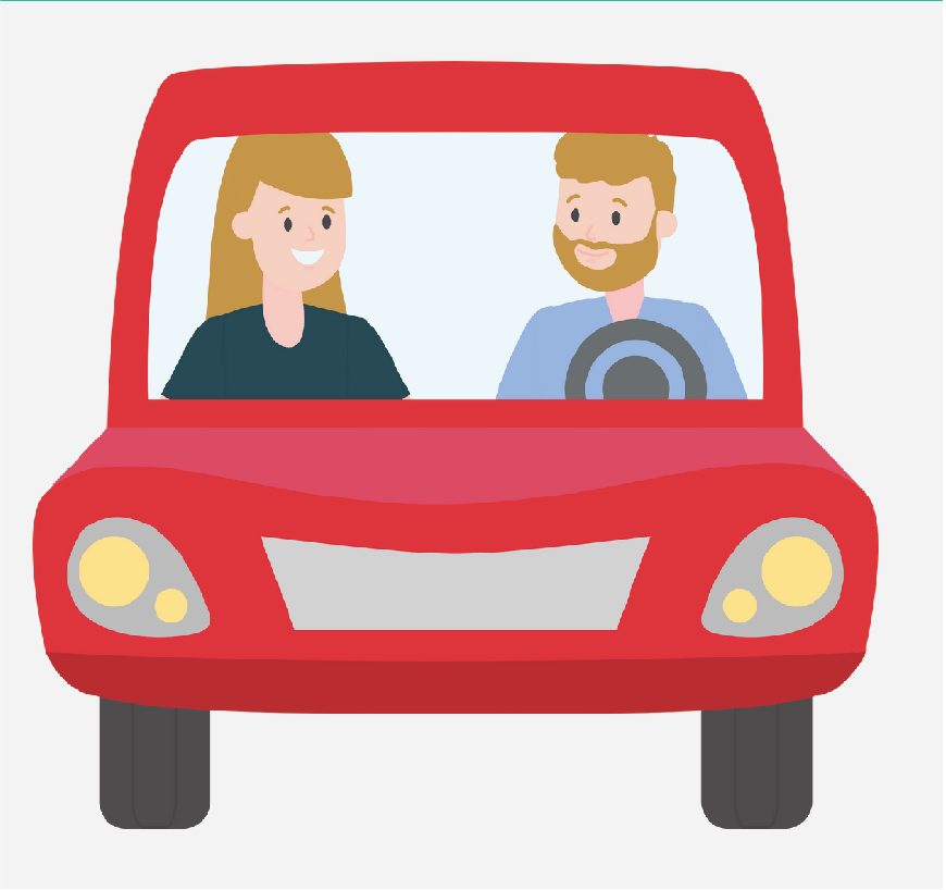 Graphic of a man and a woman driving in a car.