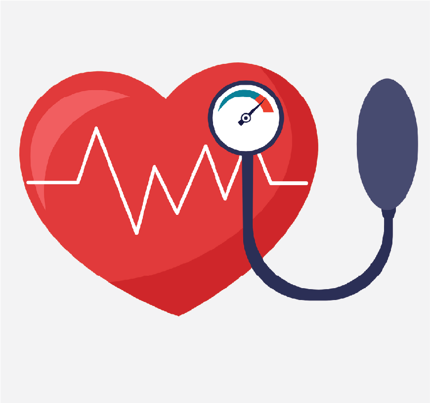 Graphic of a red heart with a blood pressure gauge in front of it.