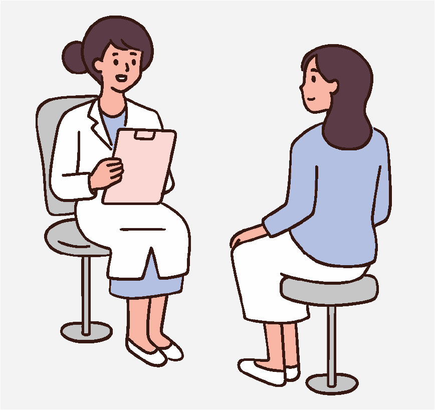 Graphic of a nurse talking to a patient, she is explaining what to expect next.