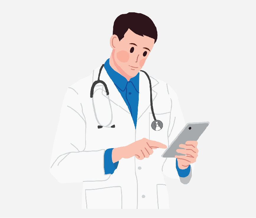 Graphic of a doctor looking at medical records.