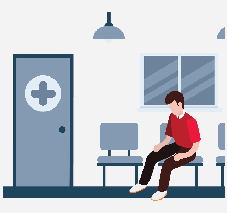 Graphic of a man sitting in a waiting room.