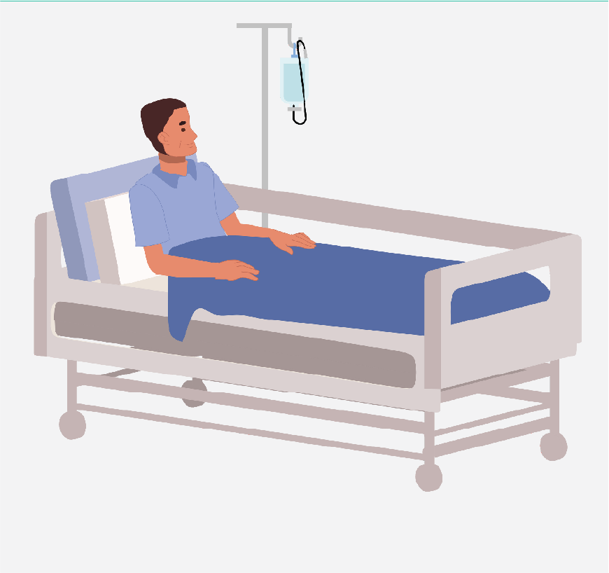 Graphic of a man sitting on a hospital bed. He is wearing a hospital gown.