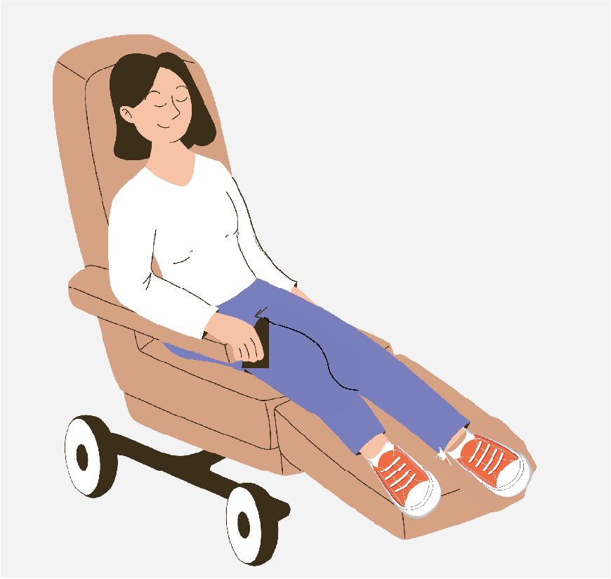 Graphic of a woman sitting in a comfortable chair.