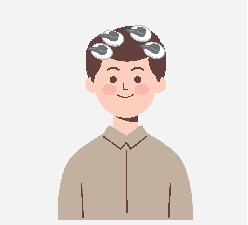 Graphic of a boy with electrodes on his head, he looks relaxed.