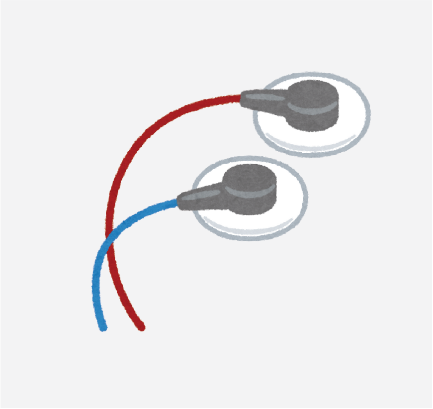 Graphic of EKG electrodes, they are wires with a round sticker on the end.
