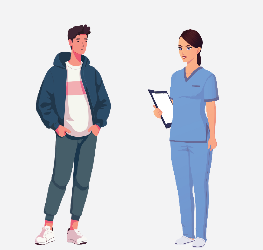 Graphic of a man talking to a nurse who is getting him ready for his sleep study.