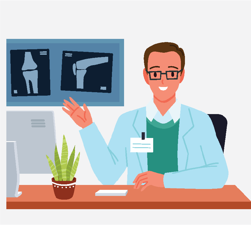 Graphic of an MRI technologist talking to a patient about what will happen next.