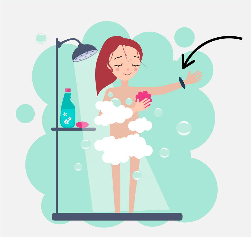 Graphic of a woman taking a shower with her Medical Alert Bracelet on.