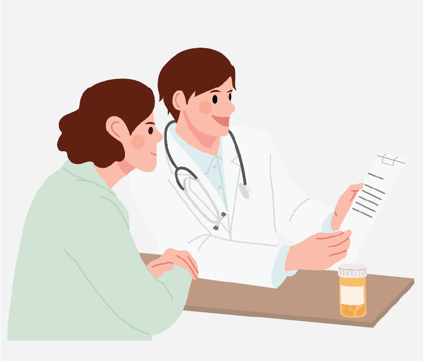 Graphic of a doctor reading the prescription instructions to a patient.