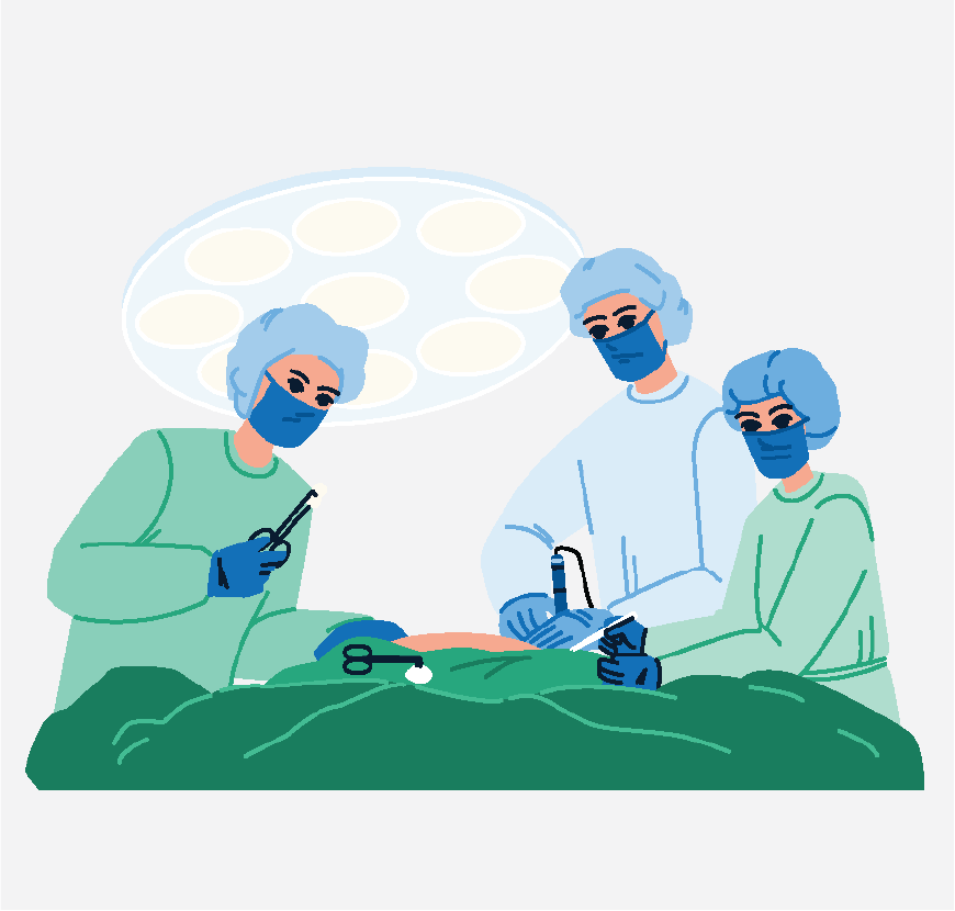 Graphic of a group of doctors operating on a patient.