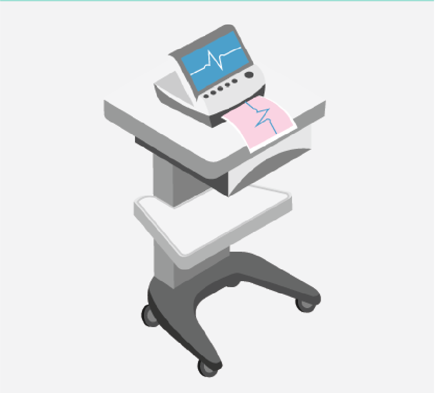 Graphic of an EKG machine that is printing out a paper record of the EKG reading.
