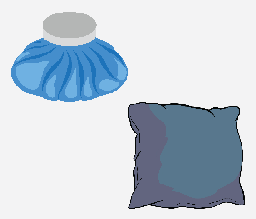 Graphic of an ice bag and a pillow.