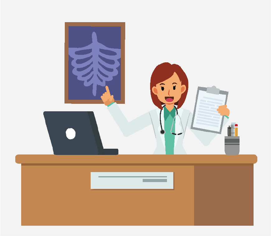 Graphic of a doctor discussing the X-ray results with a patient.