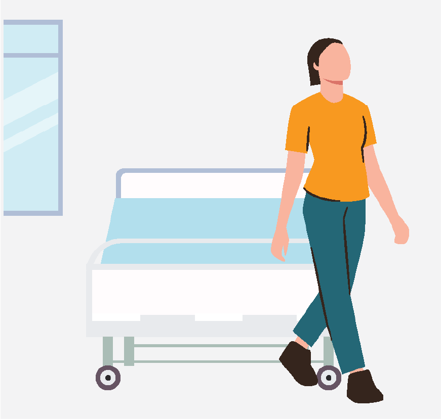 Graphic of a woman walking out of the exam room, she is relaxed.