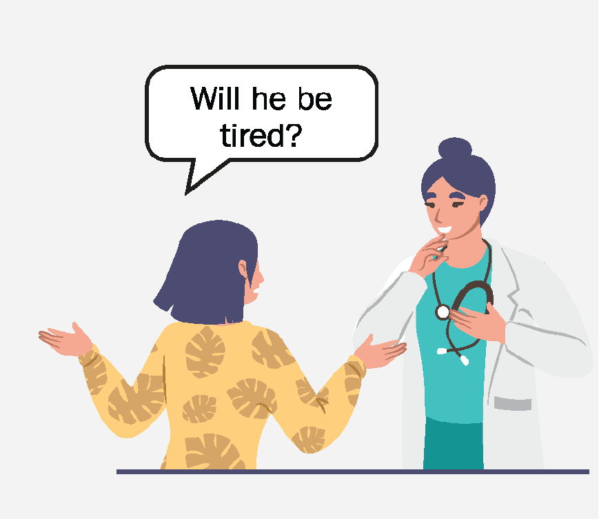 Graphic of a woman talking to a doctor, she is asking 