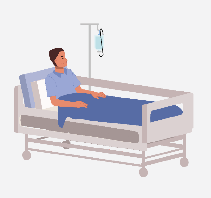 Graphic of a man waiting in a hospital bed.