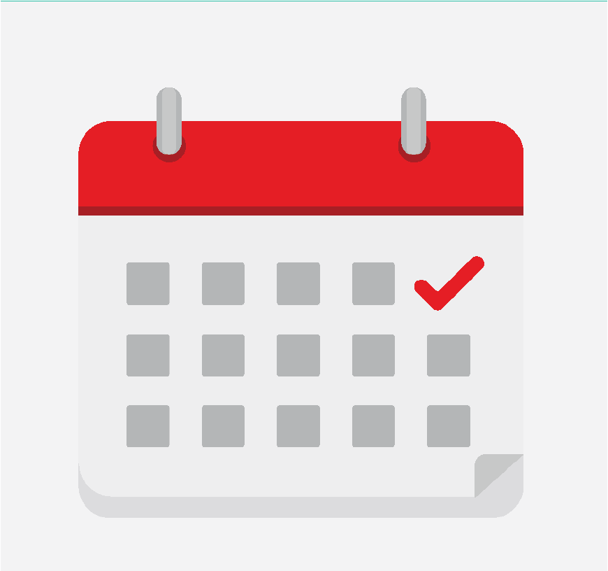 Graphic of a calendar with one date marked with a check mark.