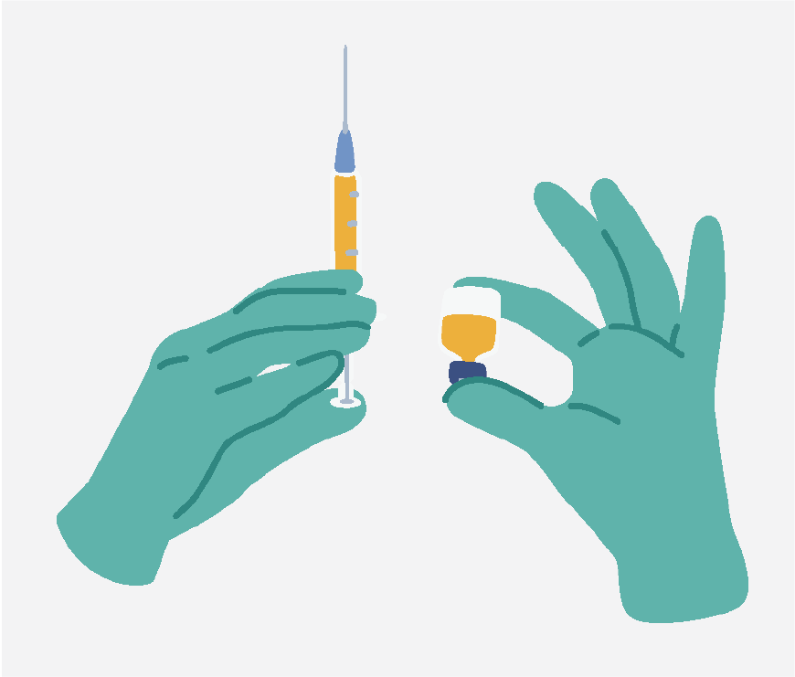 Graphic of an anesthesiologist's hands drawing up medicine into a syringe.