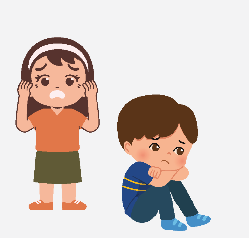 Graphic of a boy and a girl, they look stressed, they have their heads in their hands.