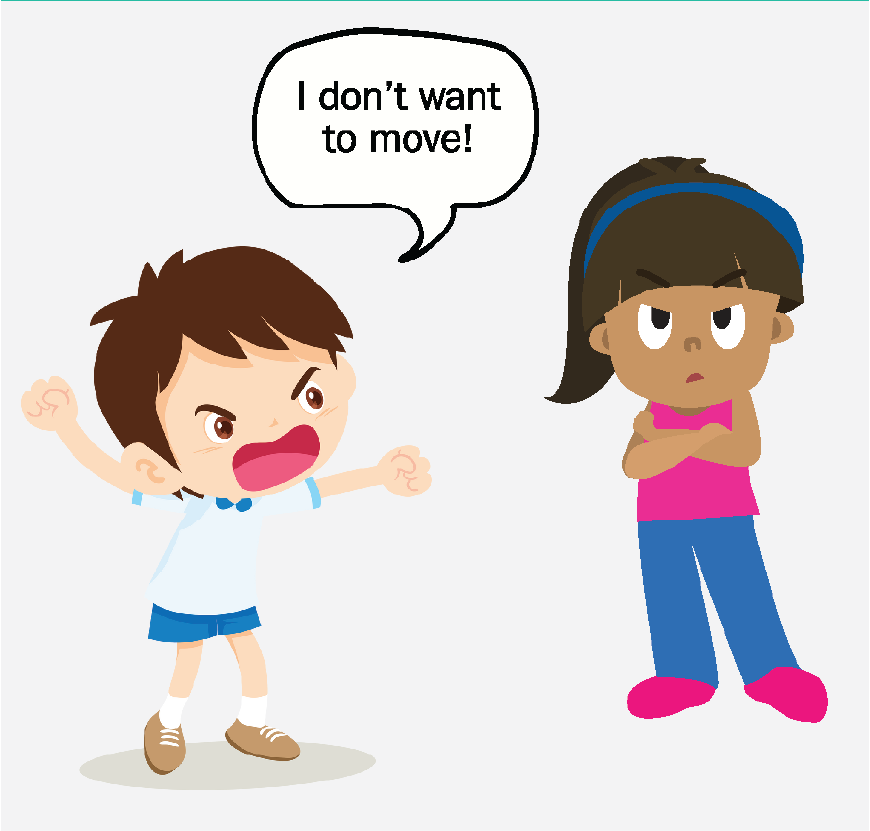 Graphic of a boy and a girl, they are mad, the boy is saying 