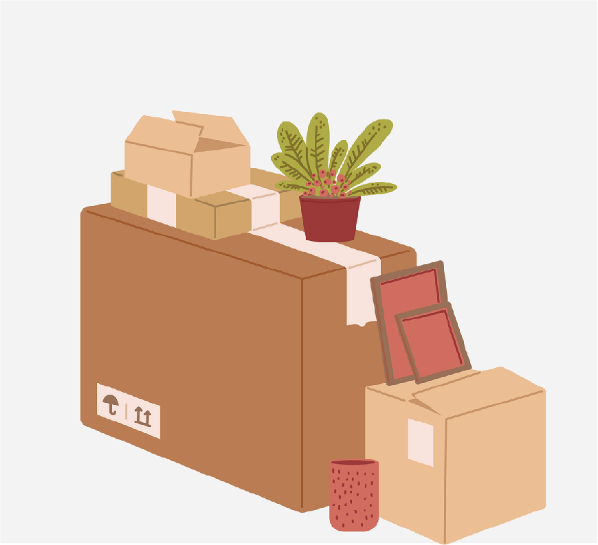 Graphic of cardboard boxes that are packed up and waiting for the moving truck.