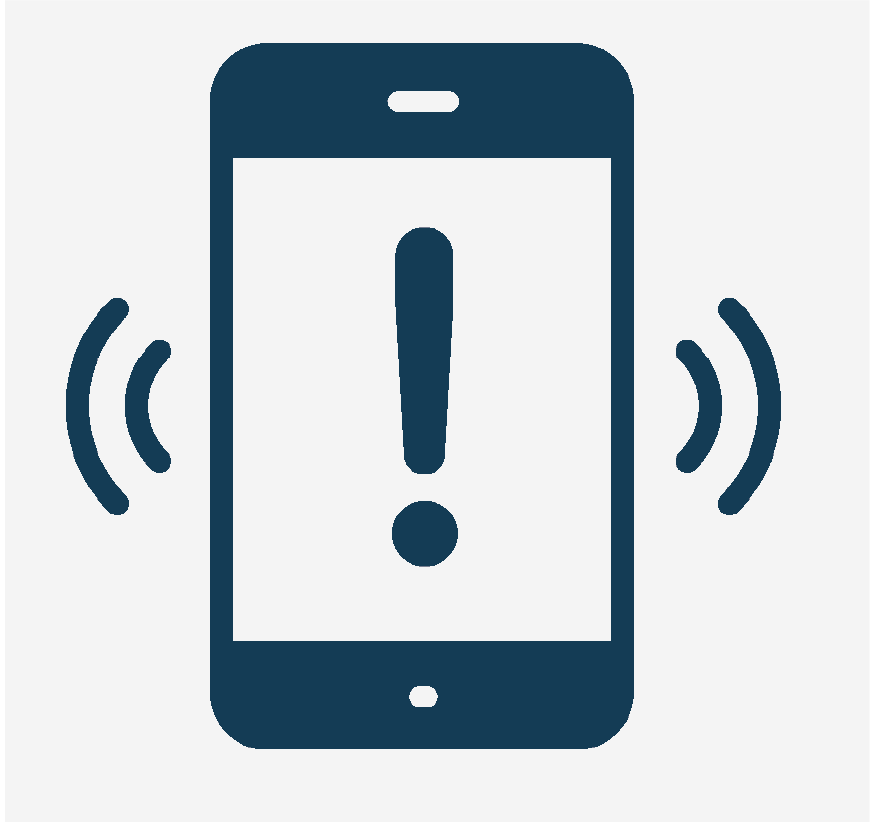Graphic of a phone with an alert on it, it is making noise.