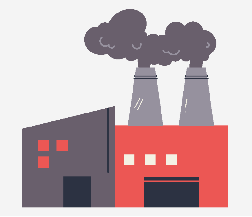 Graphic of a factory that is releasing black smoke into the air.