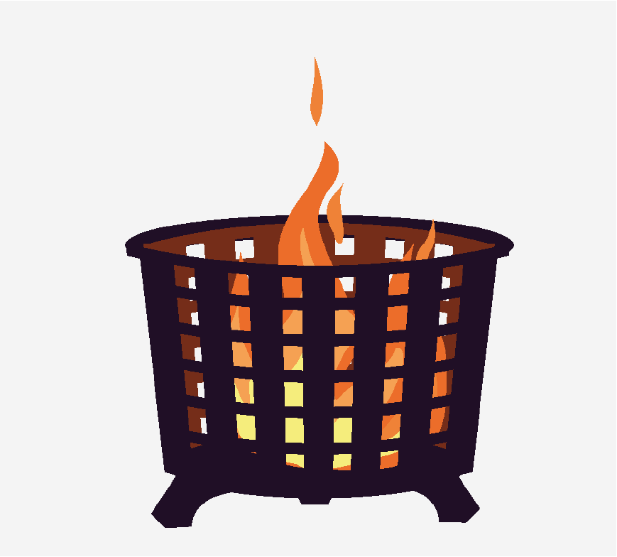 Graphic of a fire pit with flames in it.