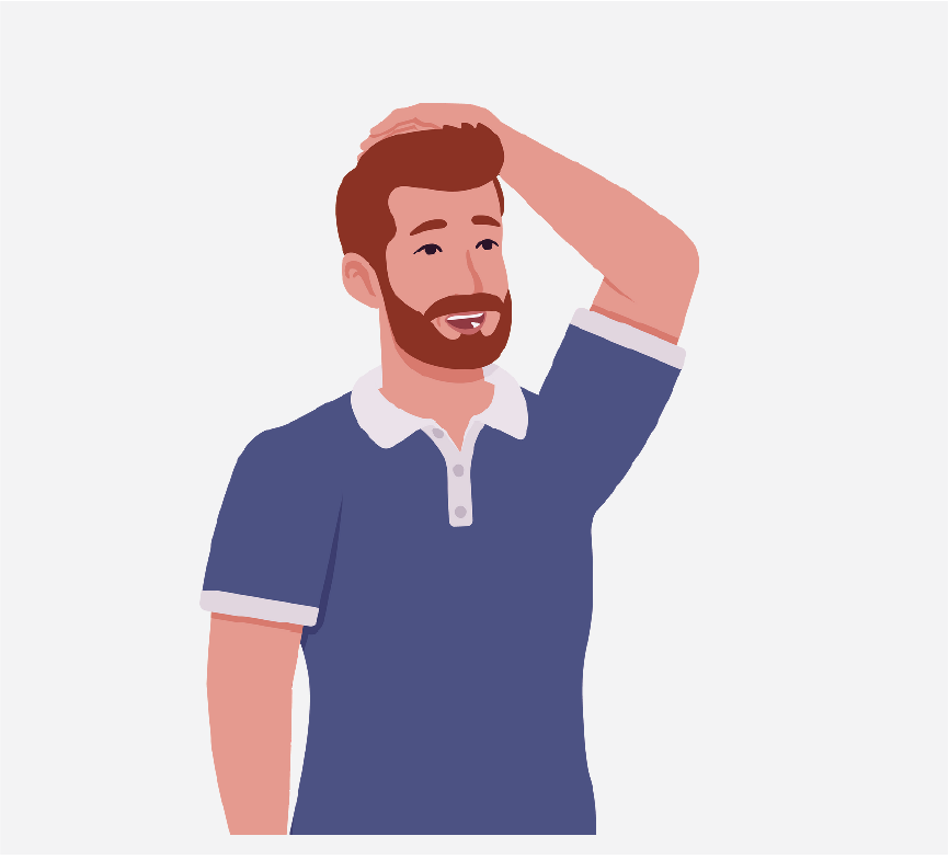 Graphic of a man with his hand on his hair, the is thinking about how he wants to look.