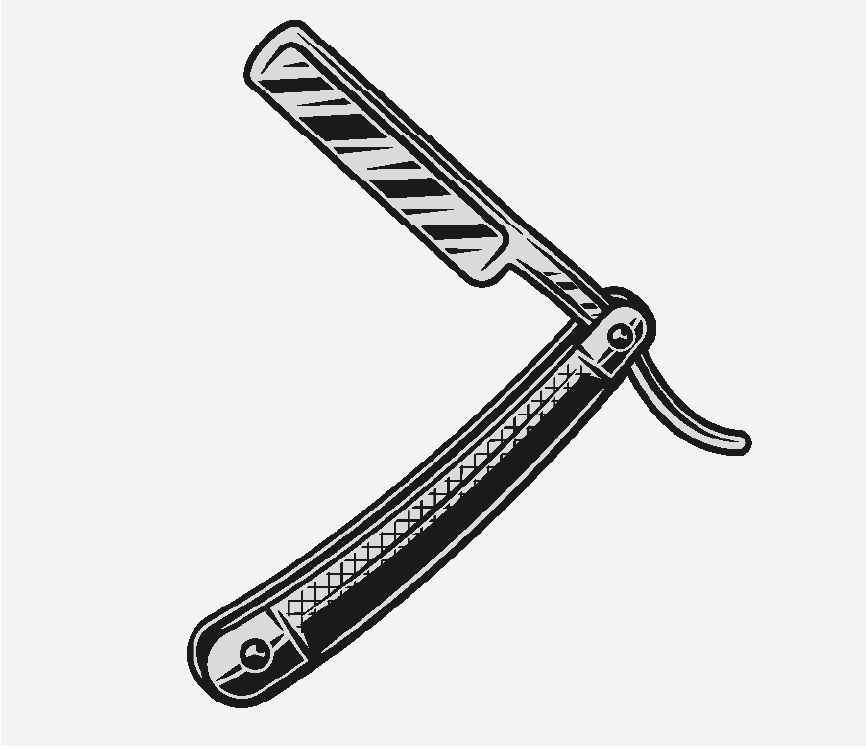 Graphic of a straight-edge razor, it looks sharp.