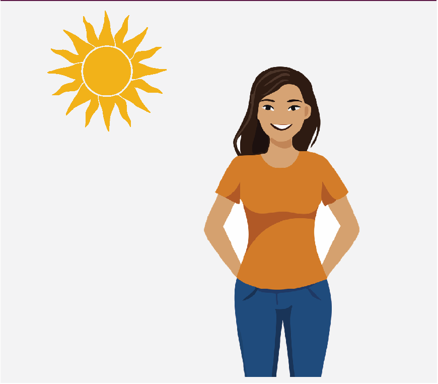 Graphic of a girl standing outside, the sun is shining.