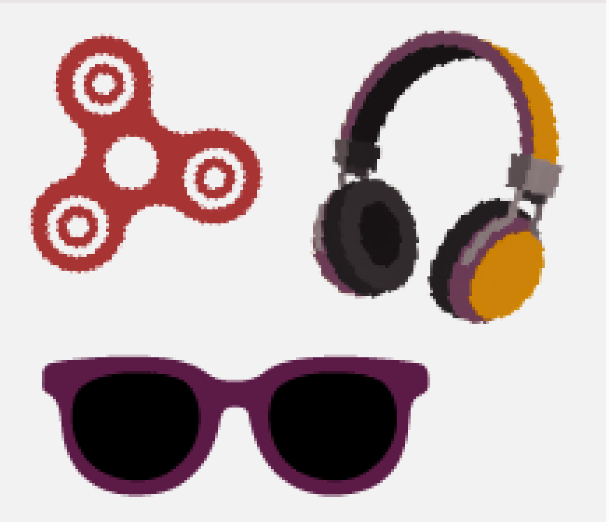 Graphic of a fidget spinner, headphones, and Sunglasses.