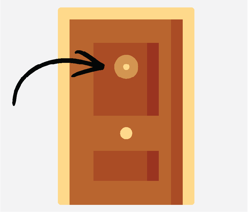 Graphic of a hotel door with an arrow pointing to the 