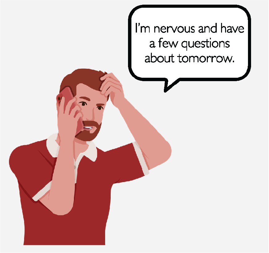 Graphic of a man on the phone, he is saying 