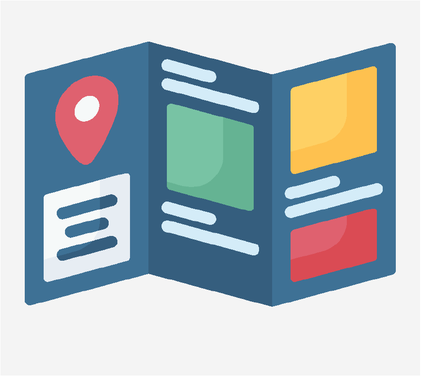 Graphic of a tri-fold with information about a the camp.