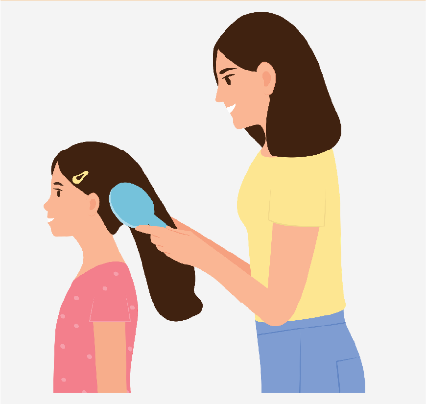 Graphic of a mother brushing her daughter's hair.